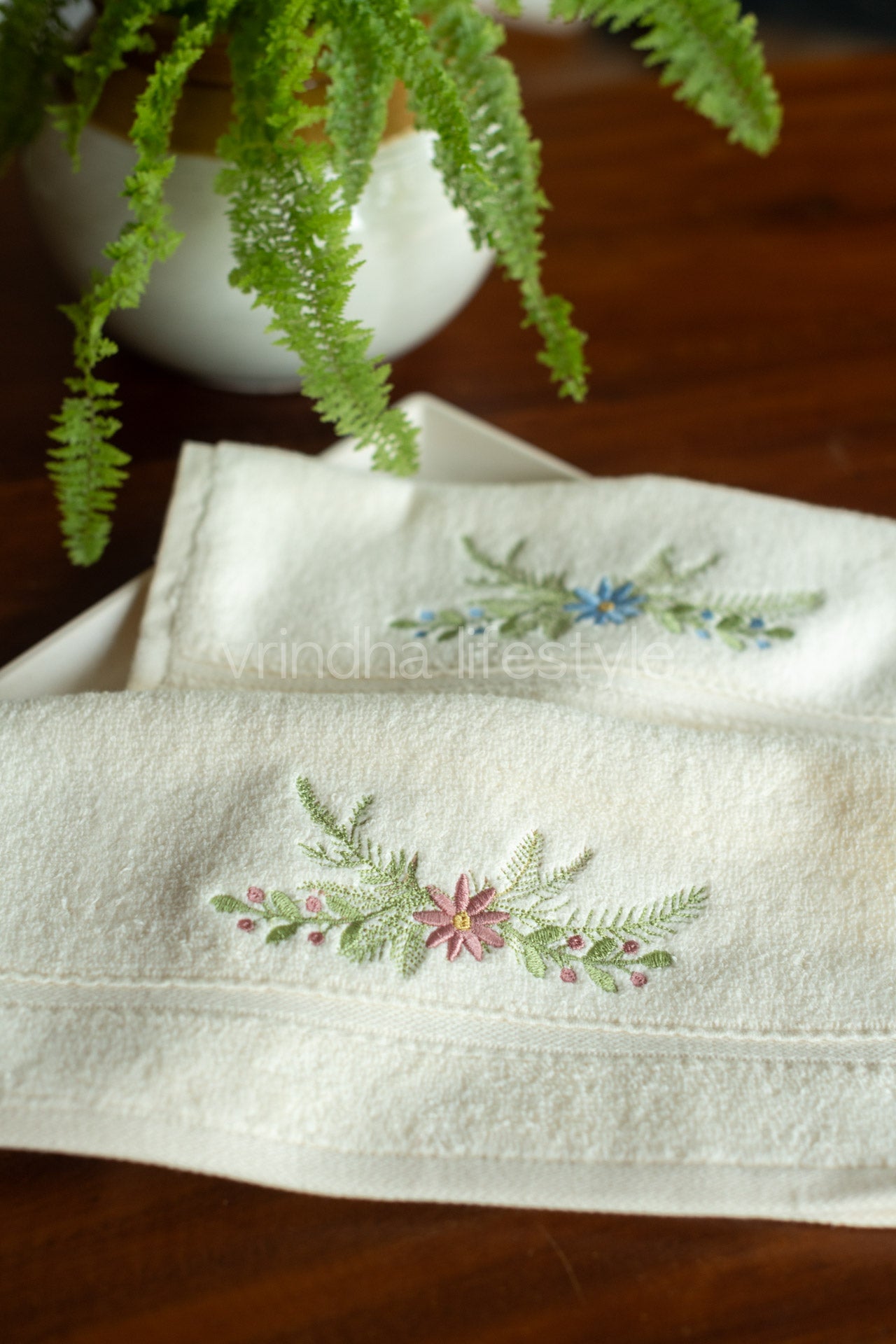 SOFT FACE TOWEL WITH EMBROIDERY, 12inch x 12 inch -set of two