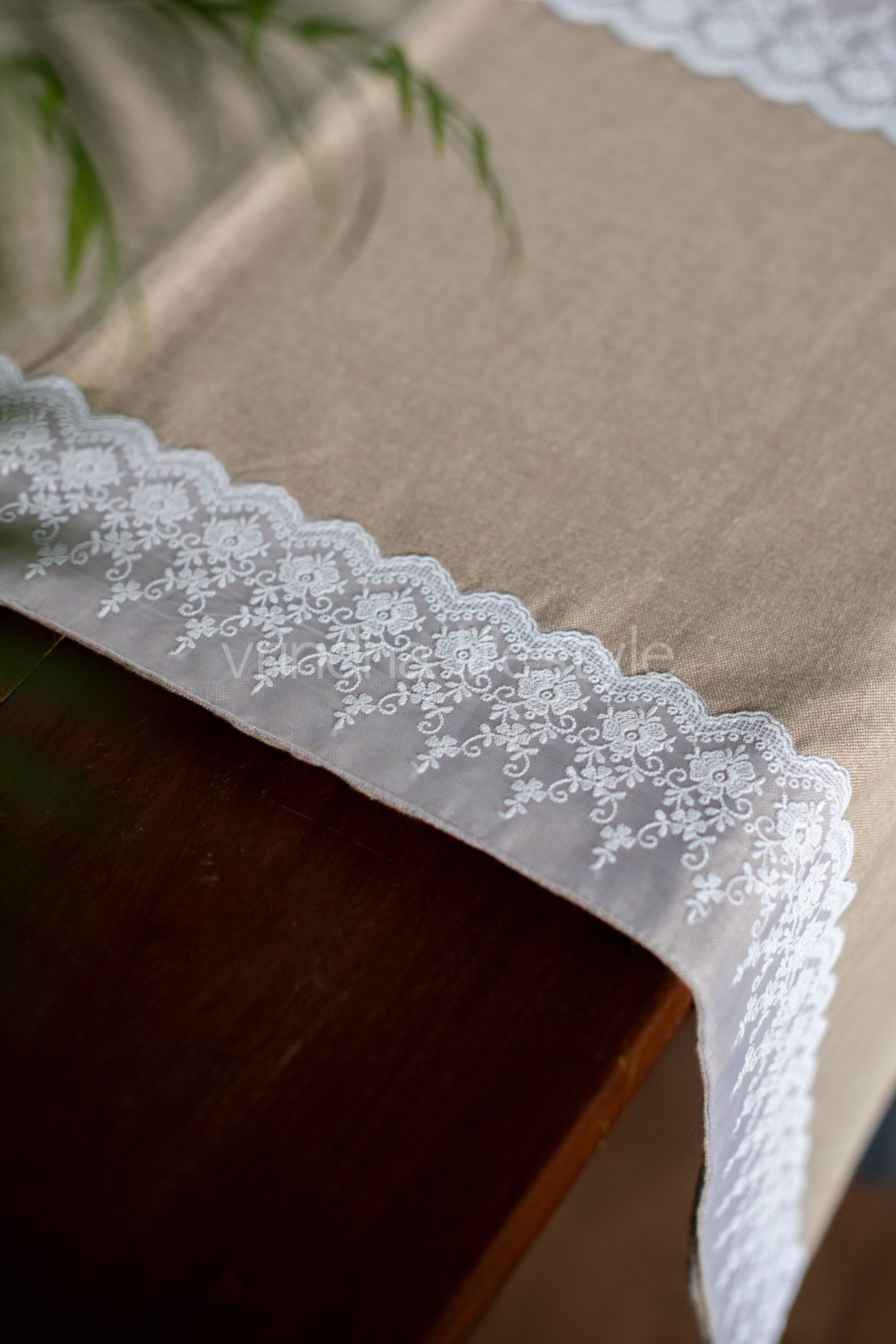 Cotton  table runner with lace detailing- 15x46 inches-customisable