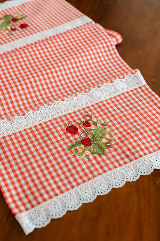 MICROWAVE OVEN TOP COVER-Cotton with lace detailing and embroidery