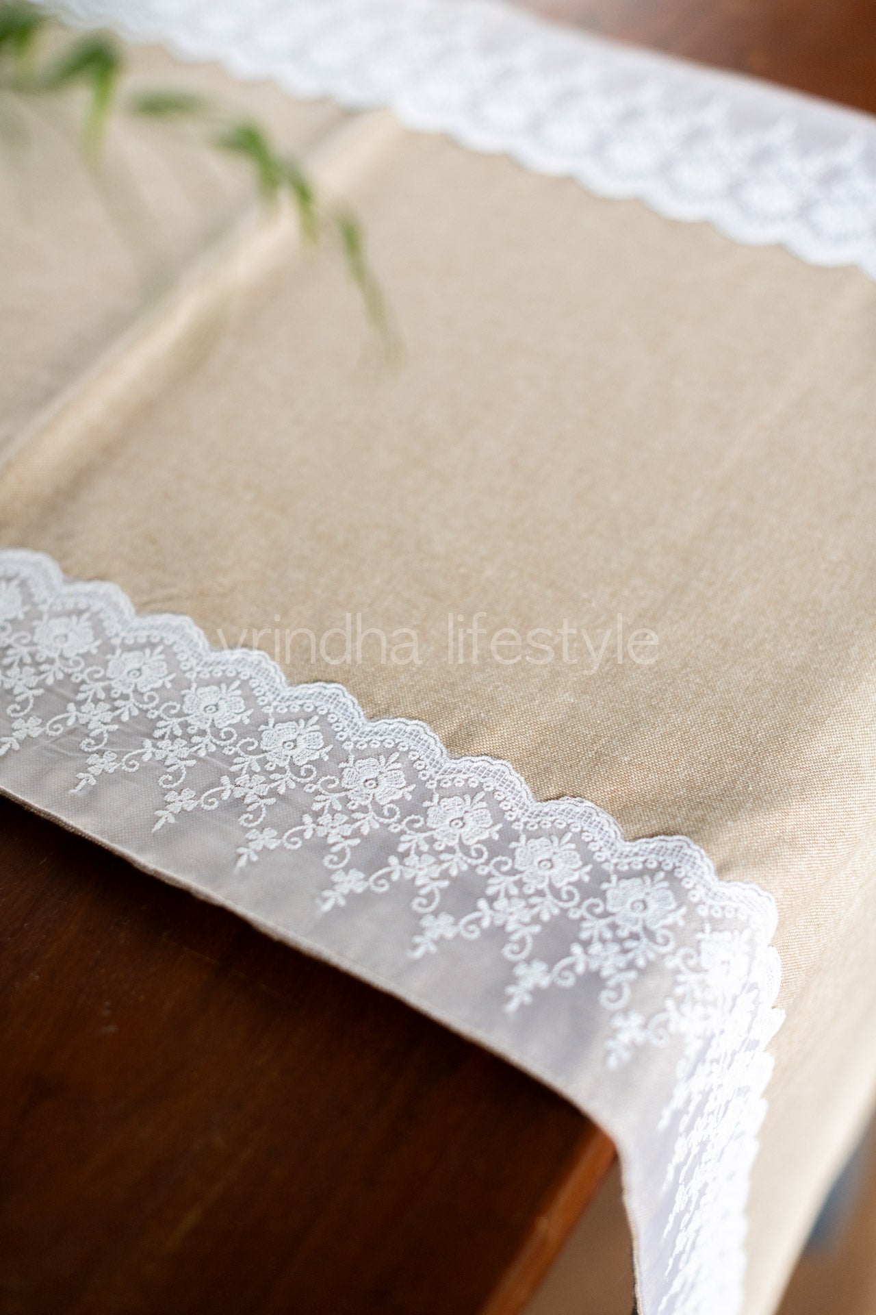 Cotton  table runner with lace detailing- 15x46 inches-customisable