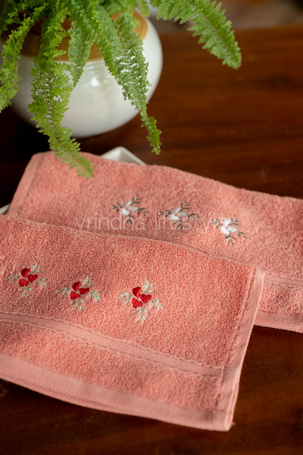 SOFT FACE TOWEL WITH EMBROIDERY, 12inch x 12 inch -set of two