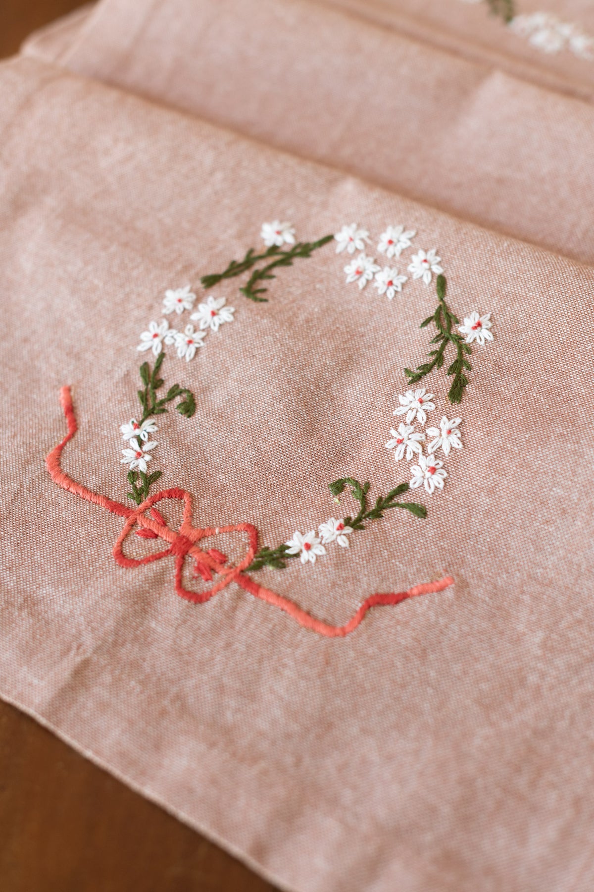 Cotton table runner with hand  embroidery 13x54 inches
