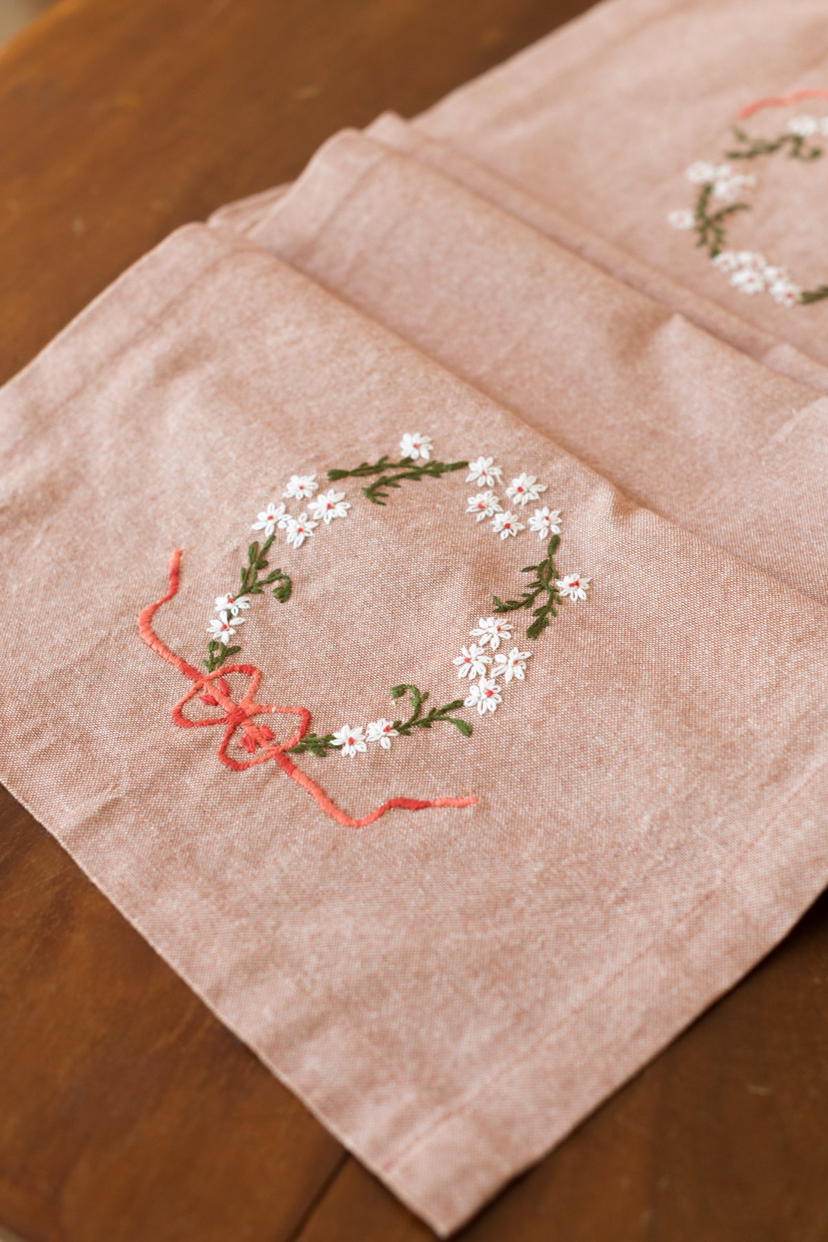 Cotton table runner with hand  embroidery 13x54 inches