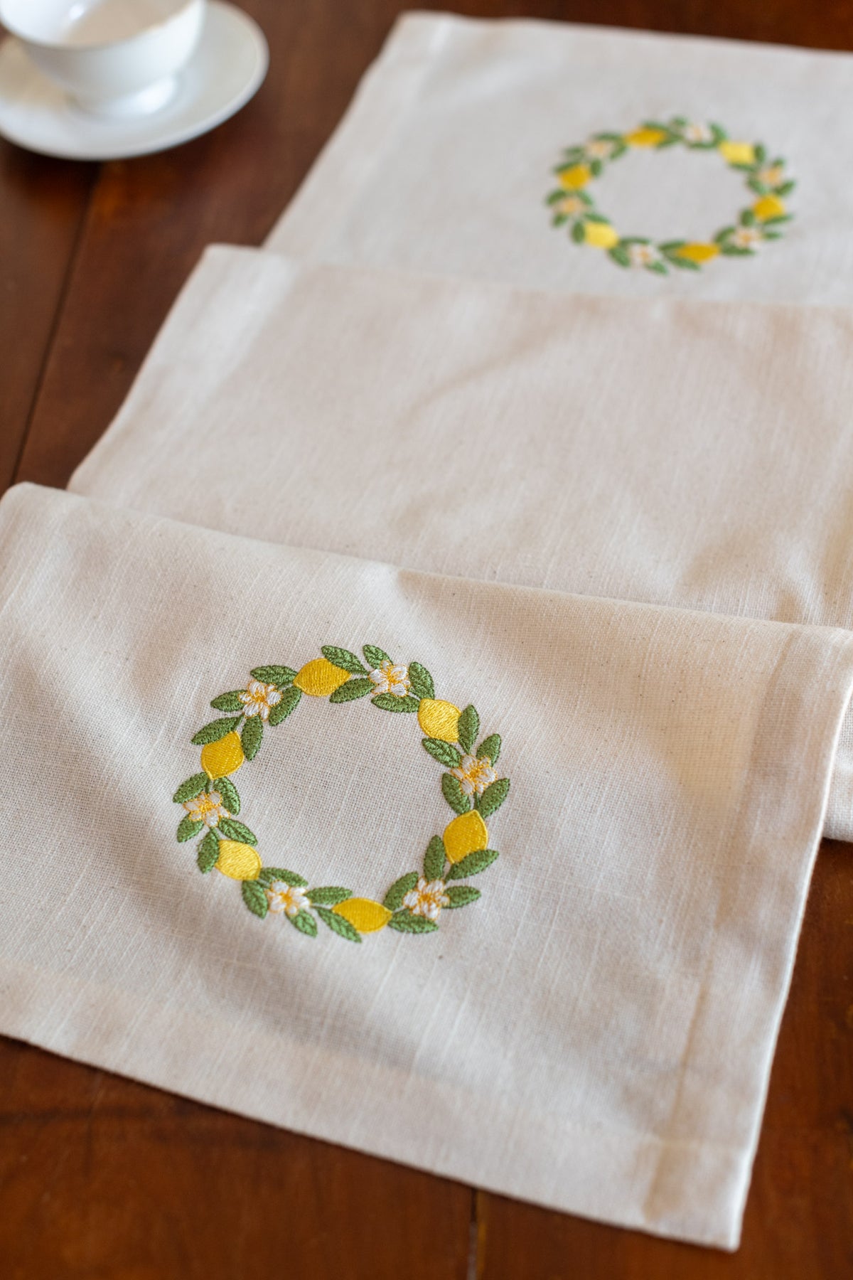 Cotton table runner with embroidery and lace detailing 13x44 -customisable