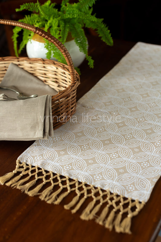 Jacquard cotton  table runner with tassels-11x46