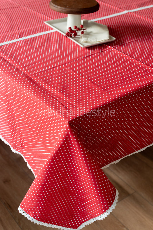 Printed cotton table cloth with lace detailing -8 seater-customisable