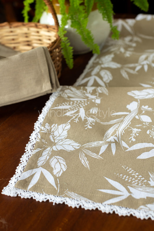 Printed cotton table runner with lace detailing-12.5x100 - inches -8 seater -customisable