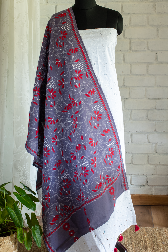 Cotton Kantha work designer dupatta