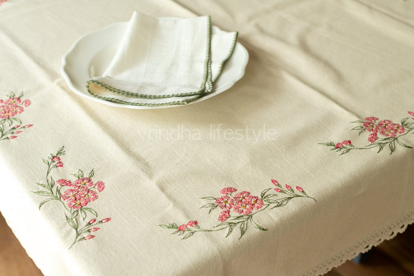 COTTON TABLE CLOTH with embroidery -Square -coffee table cover-customisable