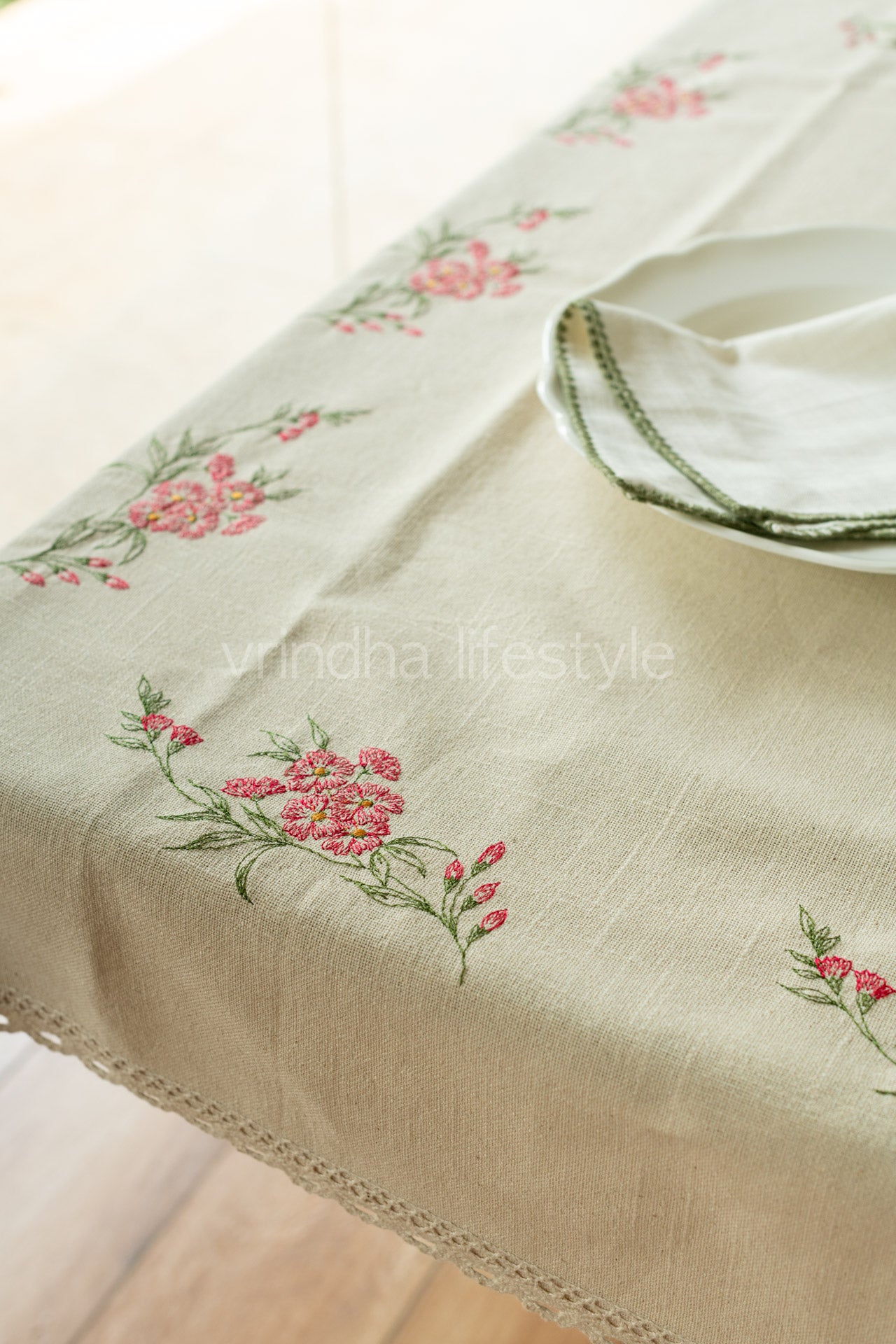 COTTON TABLE CLOTH with embroidery -Square -coffee table cover-customisable