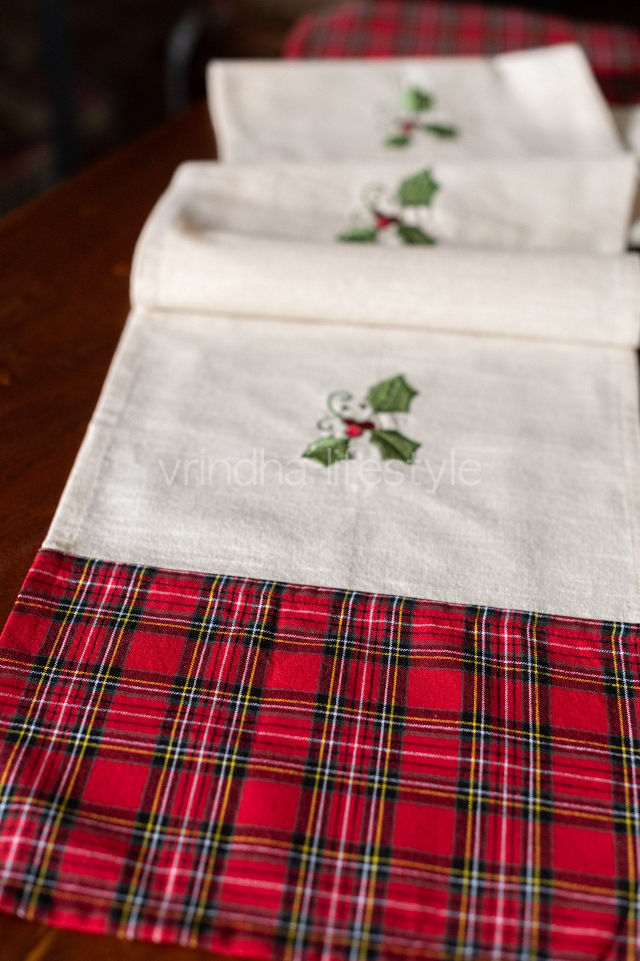 Cotton table runner with embroidery- 13x76inches-6 seater -customisable