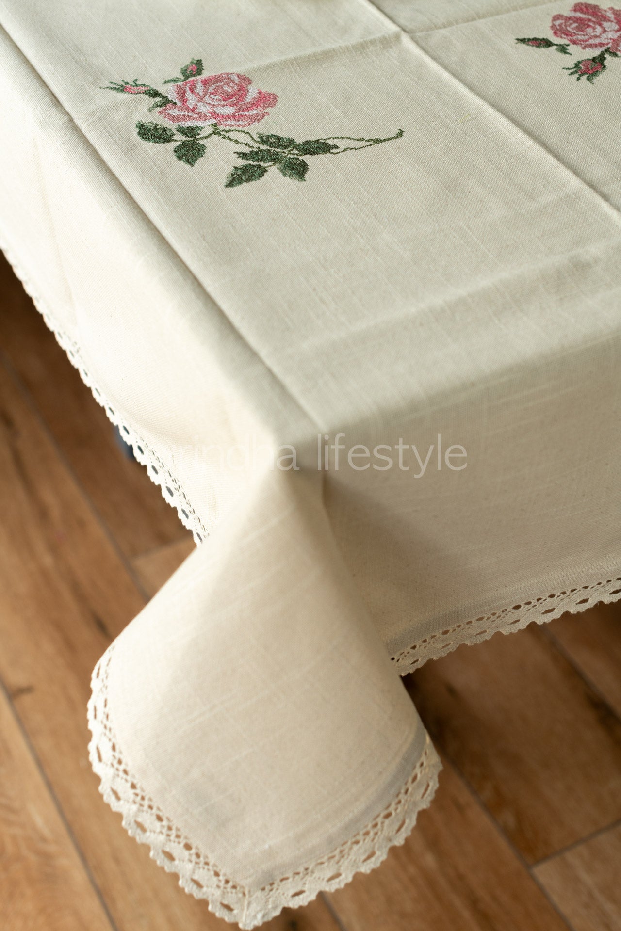 COTTON TABLE CLOTH with embroidery -Square -2/4 seater customisable