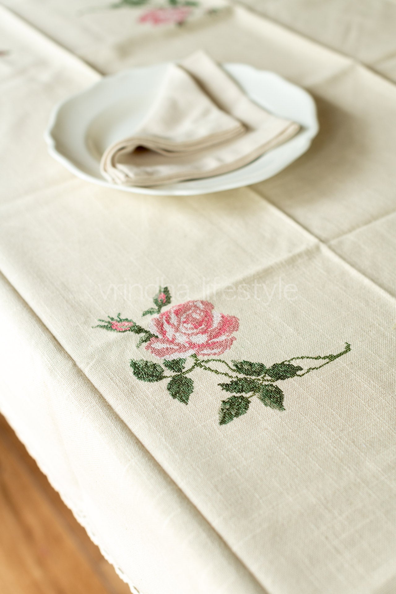 COTTON TABLE CLOTH with embroidery -Square -2/4 seater customisable