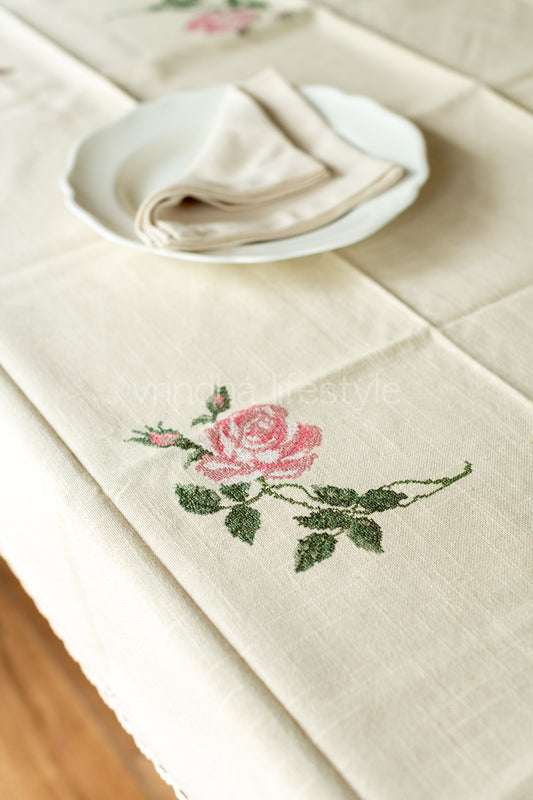 COTTON TABLE CLOTH with embroidery -Square -2/4 seater customisable