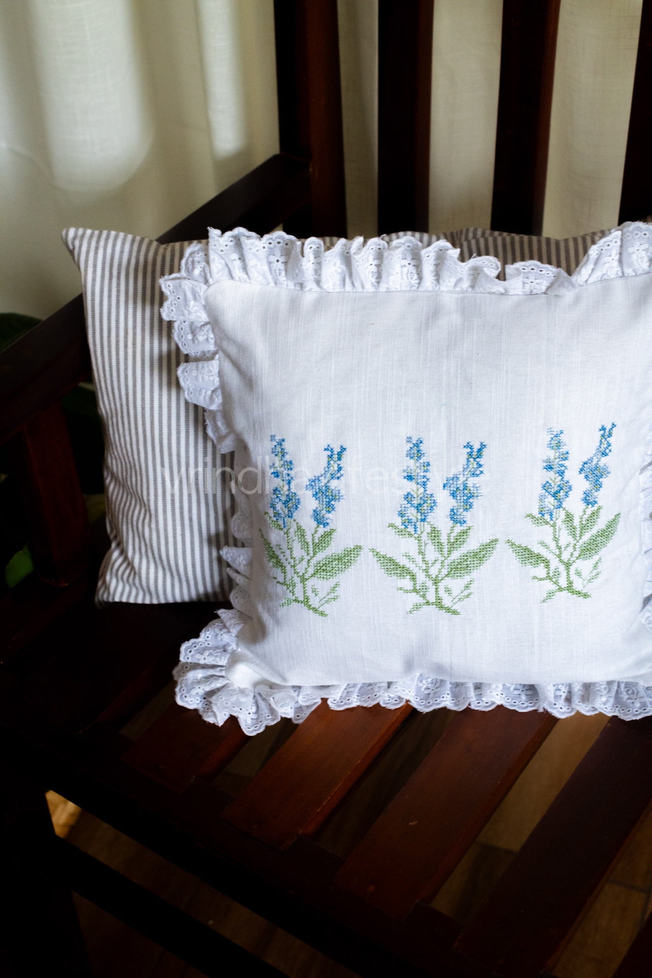 cotton cushion cover with embroidery and lace detailing -Single unit- 12x12/16x16 inches( Customisable)