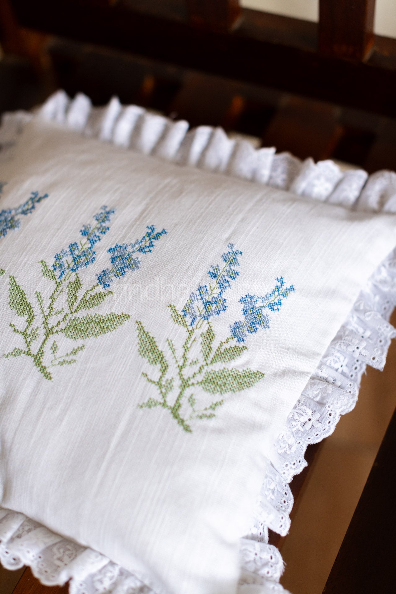 cotton cushion cover with embroidery and lace detailing -Single unit- 12x12/16x16 inches( Customisable)