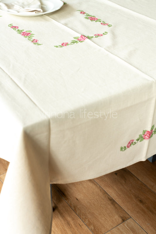 COTTON TABLE CLOTH with embroidery -Square -6 seater customisable