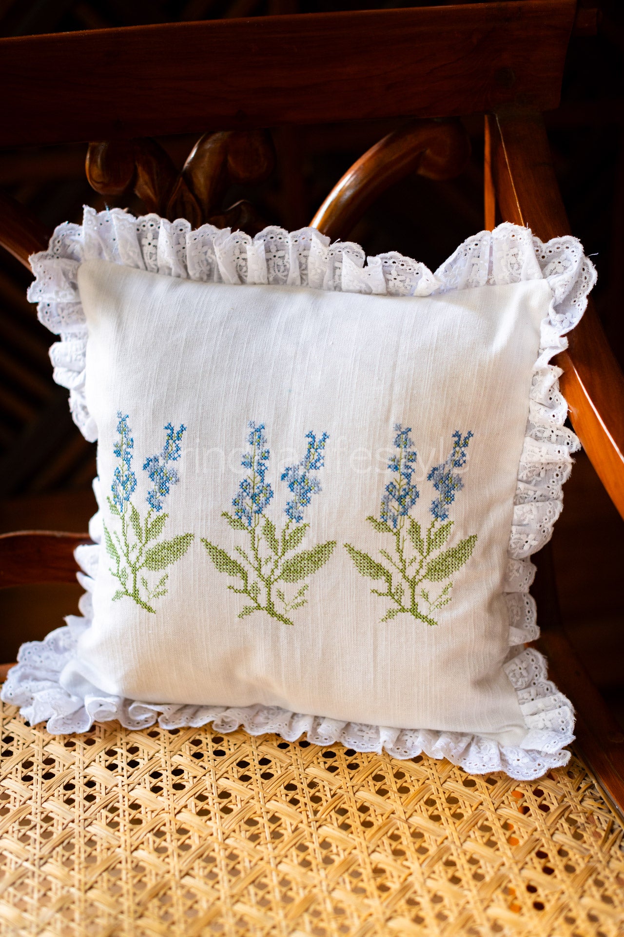 cotton cushion cover with embroidery and lace detailing -Single unit- 12x12/16x16 inches( Customisable)