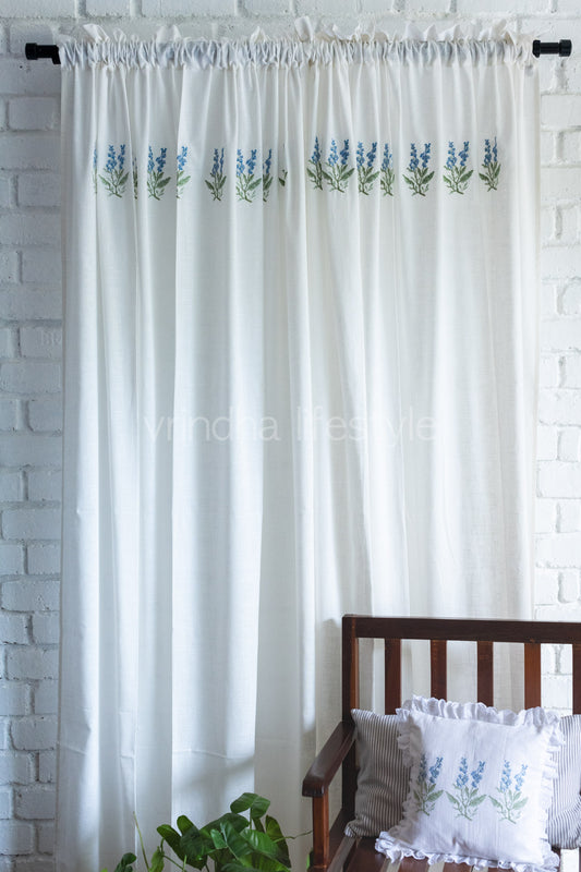 COTTON SHEER CURTAINS with cross stitch embroidery -7 Feet-Single unit(Customisable )-Rod pocket curtain