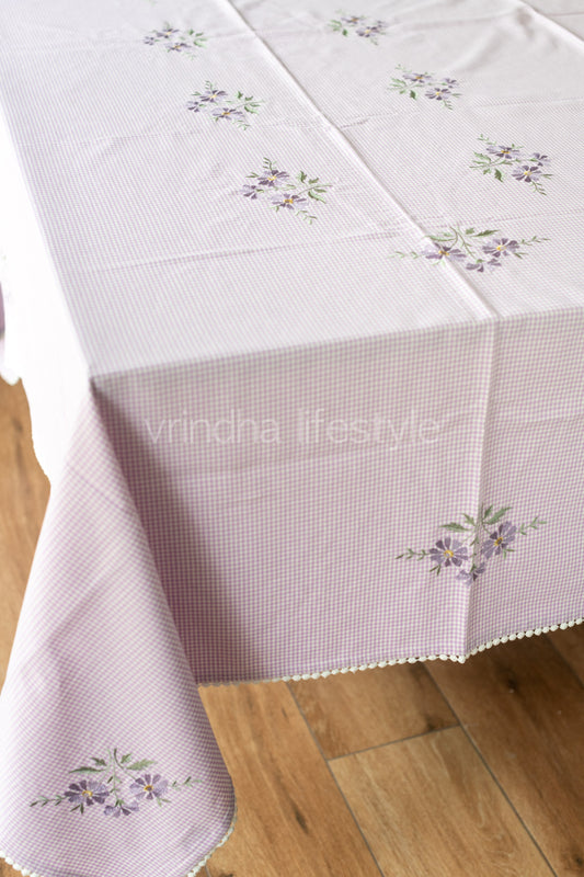 COTTON TABLE CLOTH with embroidery and lace detailing-6 seater -customisable