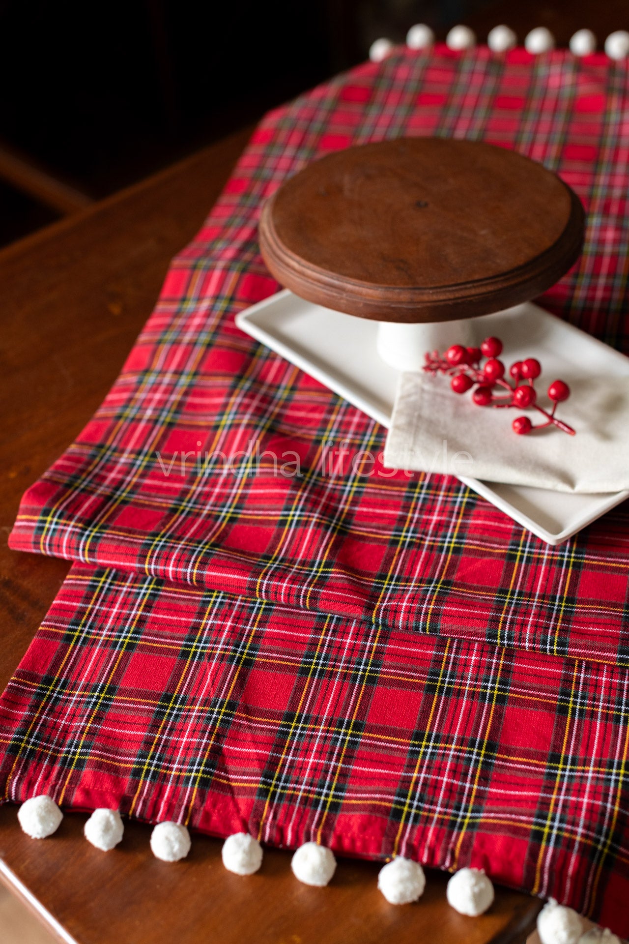 TABLE RUNNER-woven cotton with pompom-16x60 inches-4 seater-customisable