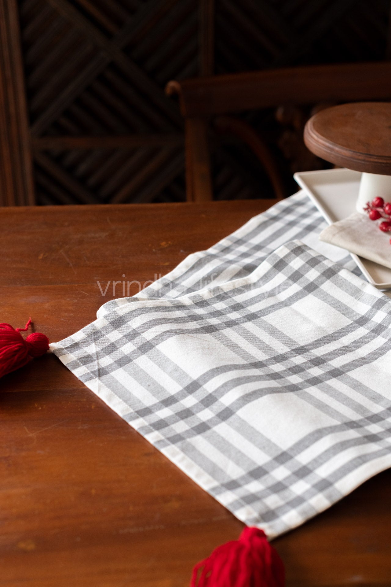 TABLE RUNNER-woven cotton with tassels-13x82 inches-6 seater