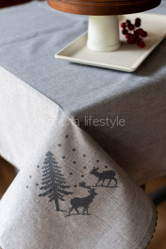 COTTON TABLE CLOTH with embroidery -Square -coffee table cover