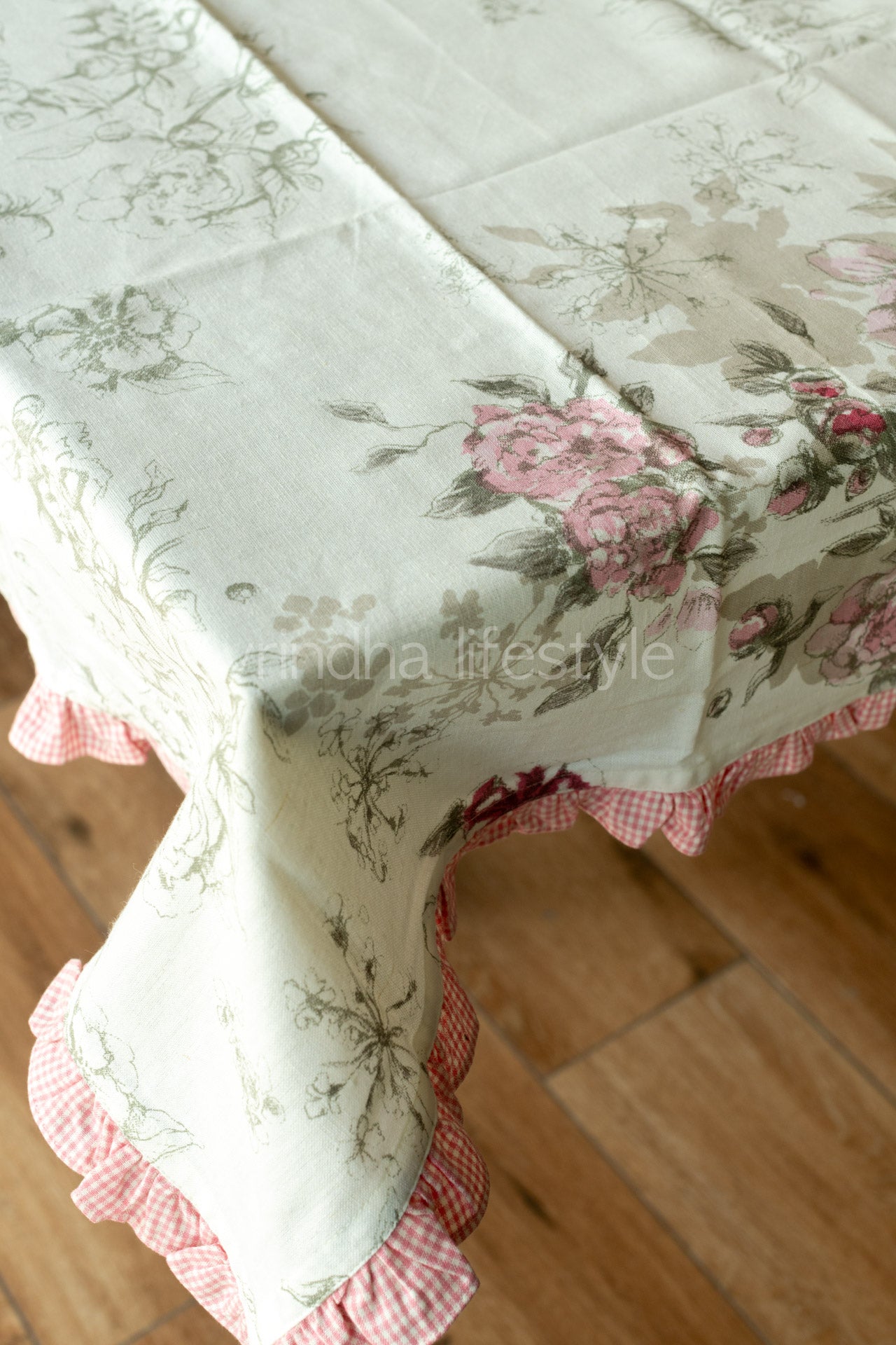 Cotton printed table cover with frill detailing-coffee table