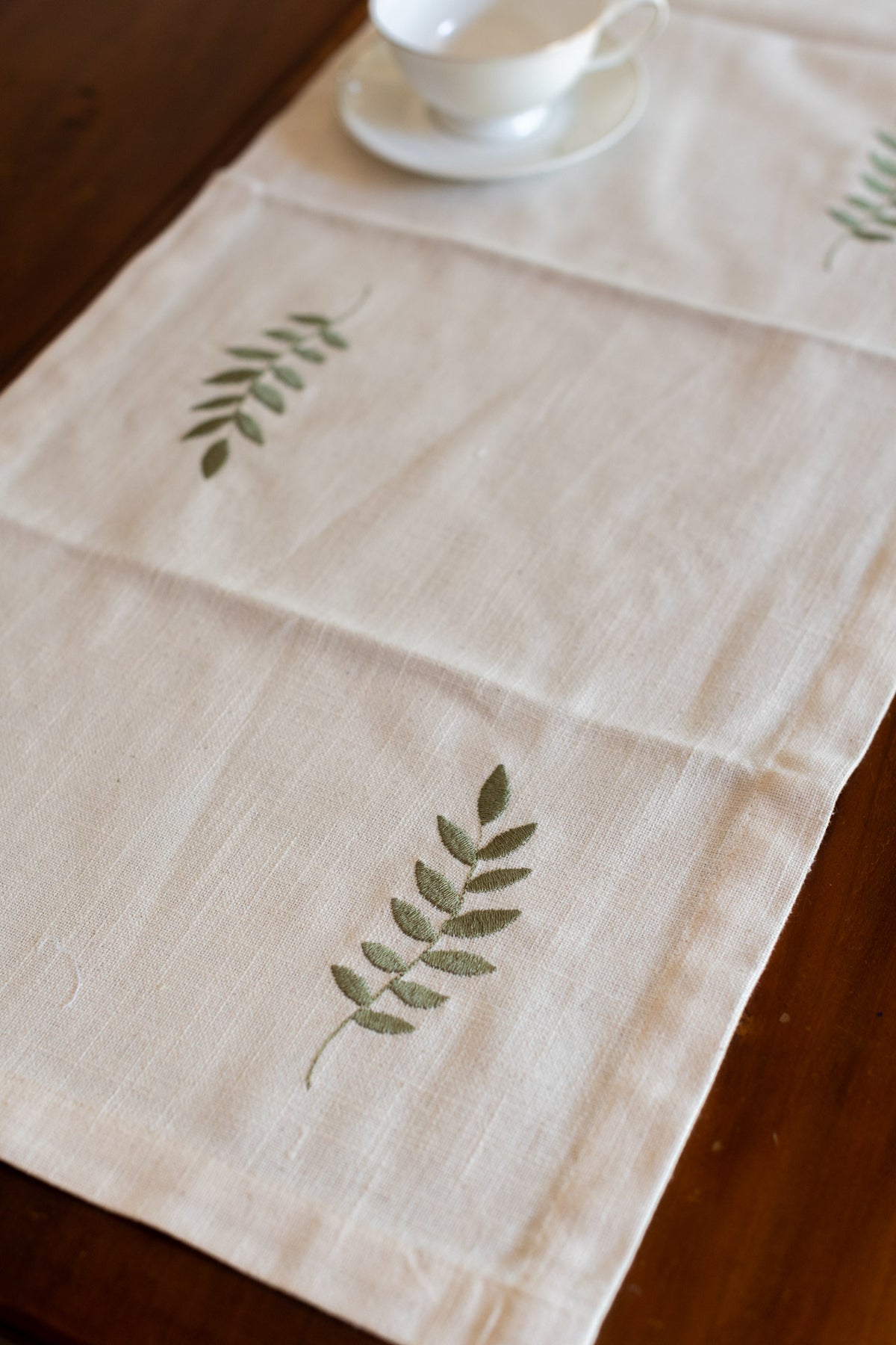 Cotton coffee table runner with embroidery 13x34 inches