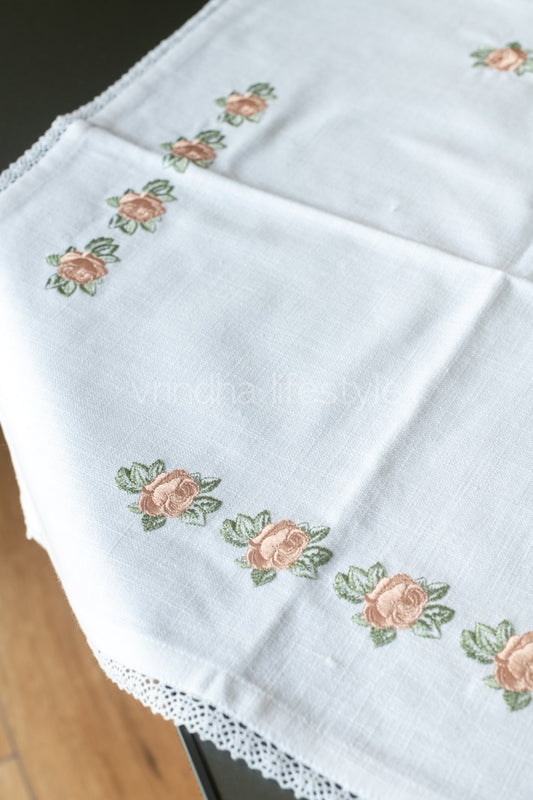 COTTON TABLE CLOTH with embroidery -Square -coffee table cover-customisable