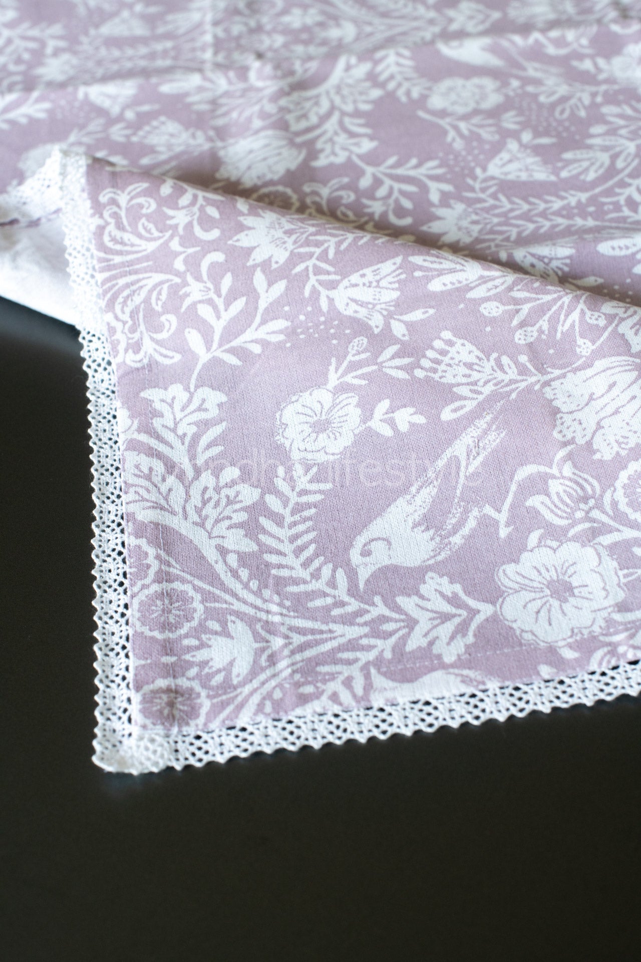 Cotton printed table cover with lace detailing-coffee table