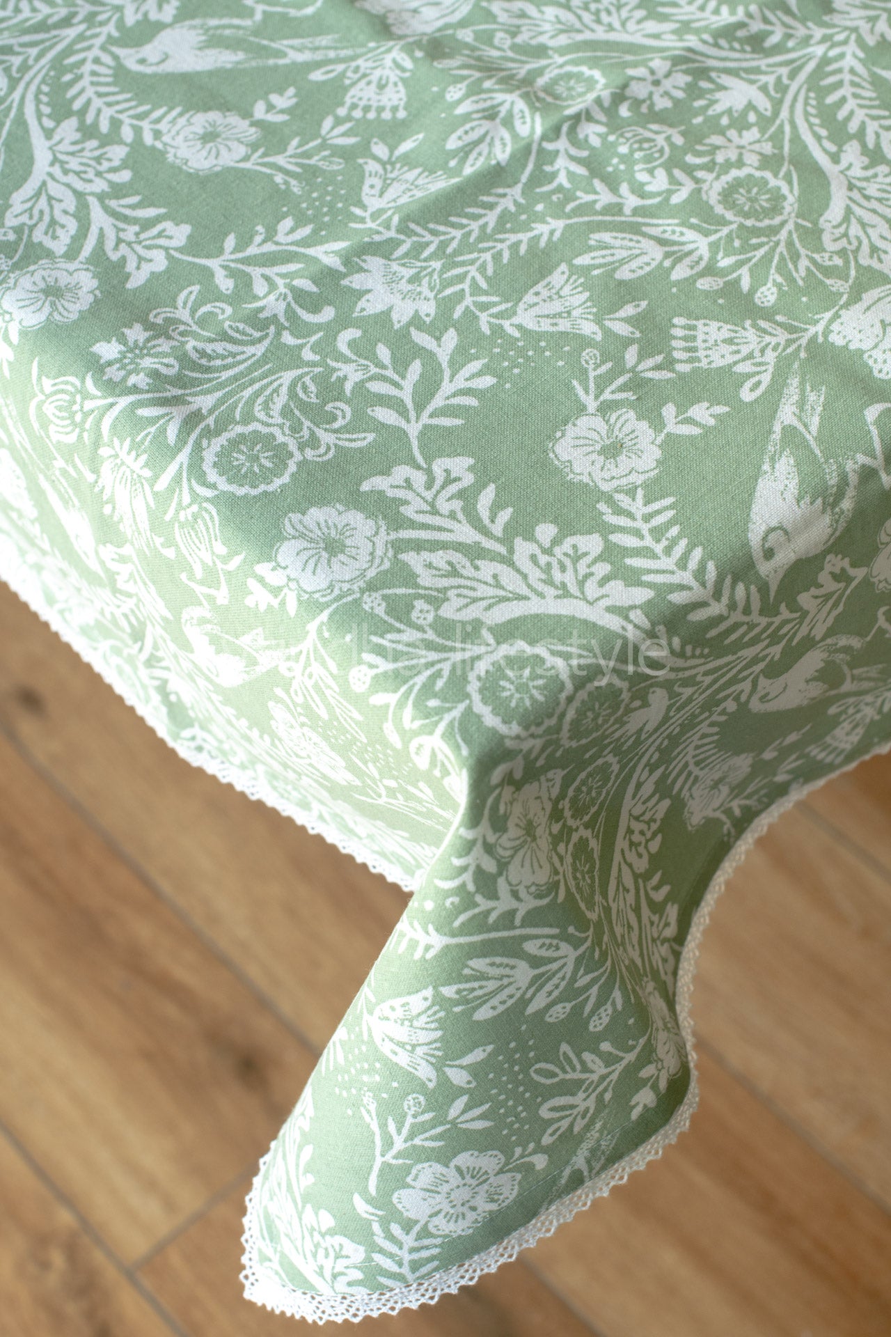 Cotton printed table cover with lace detailing-coffee table