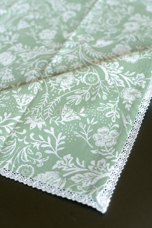 Cotton printed table cover with lace detailing-coffee table