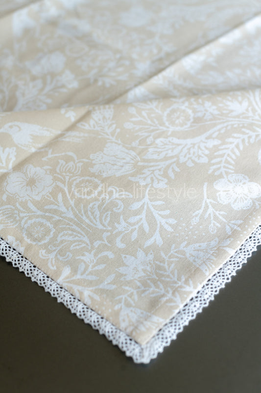 Cotton printed table cover with lace detailing-coffee table