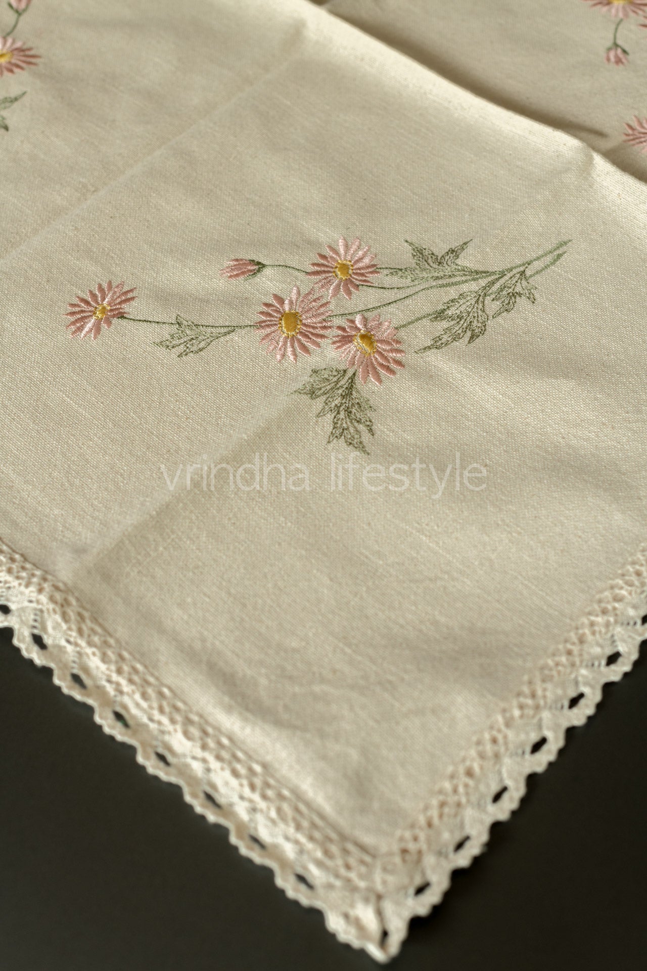 COTTON TABLE CLOTH with  embroidery -Square -coffee table cover-customisable