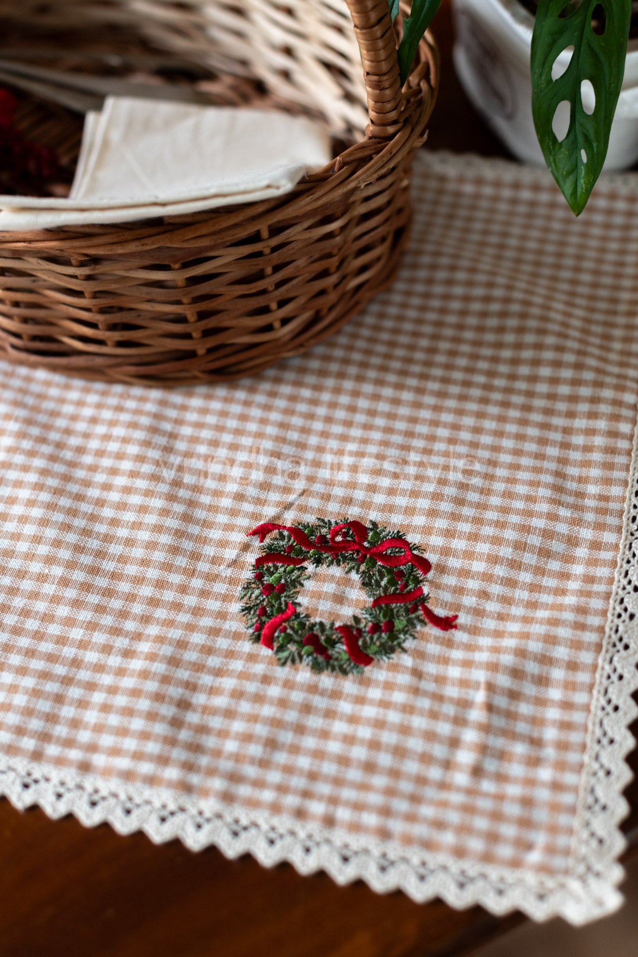 Cotton tray mat with embroidery and lace detailing- customisable