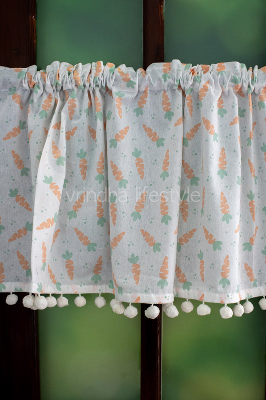 KITCHEN VALANCE-Cotton printed with pompom ( customisable )