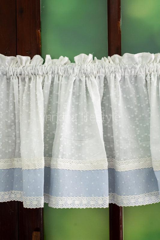 KITCHEN VALANCE-Sheer curtain with lace detailing (customisable )