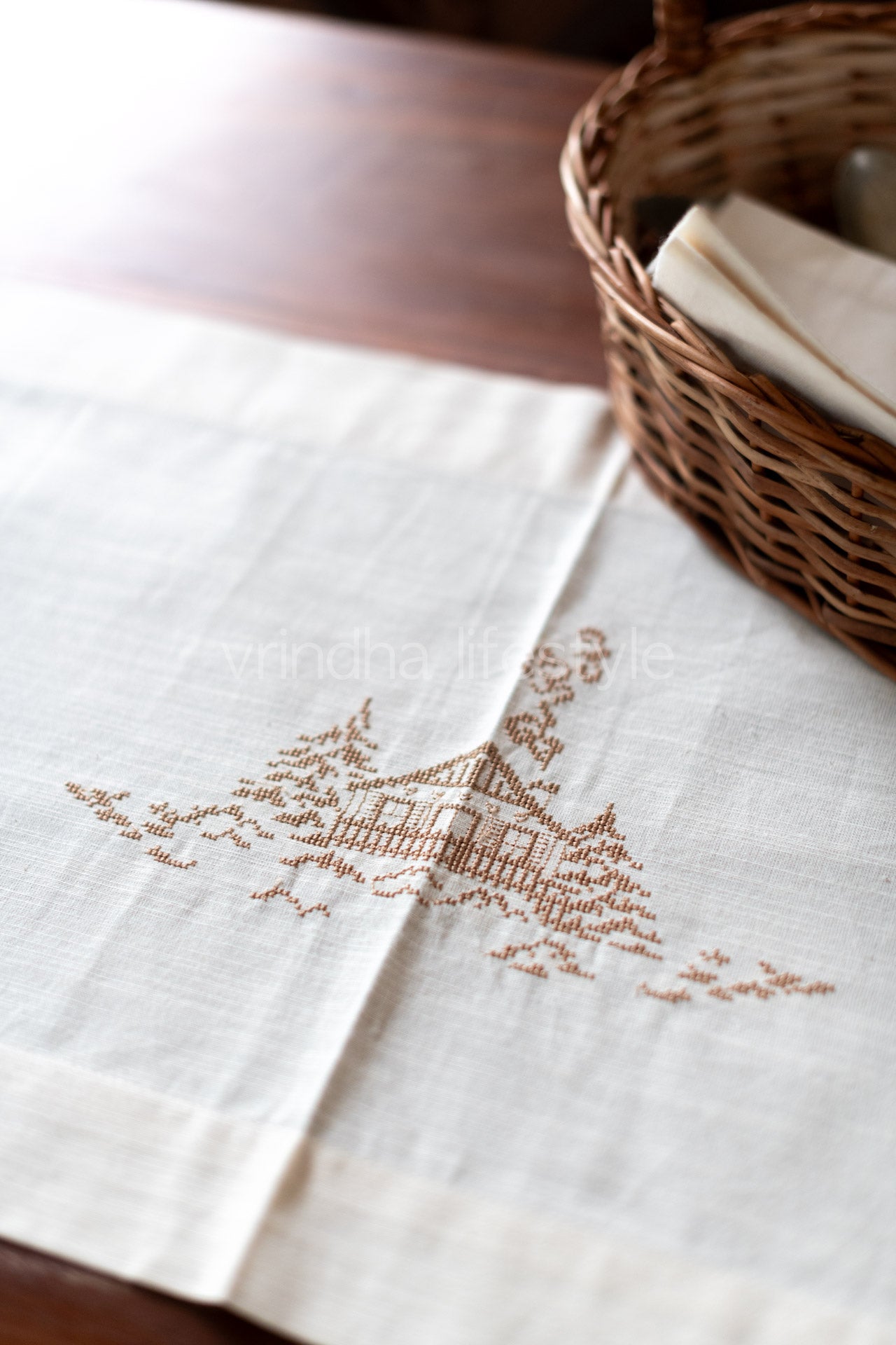 Cotton table runner with embroidery- 14x58 inches-customisable