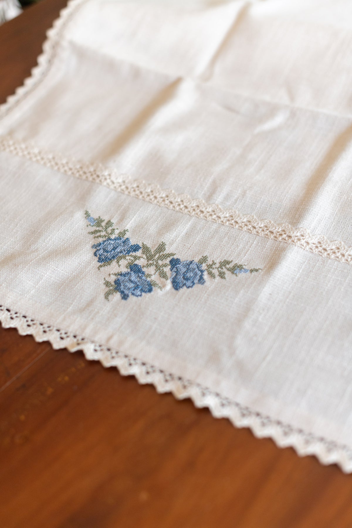Fridge top cover-Cotton with cross stitch embroidery and lace detailing-customisable