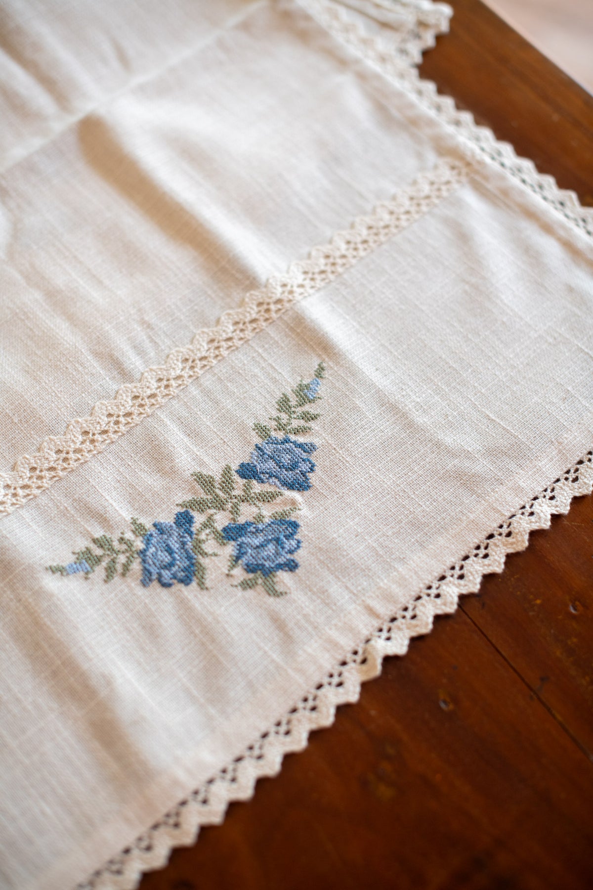 Fridge top cover-Cotton with cross stitch embroidery and lace detailing-customisable