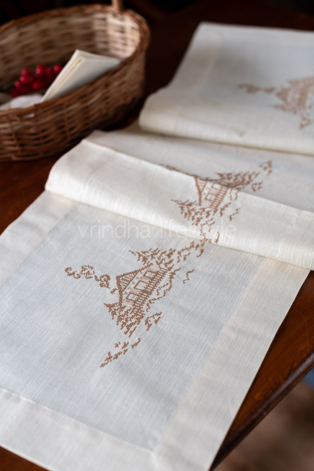 Cotton table runner with embroidery- 14x58 inches-customisable