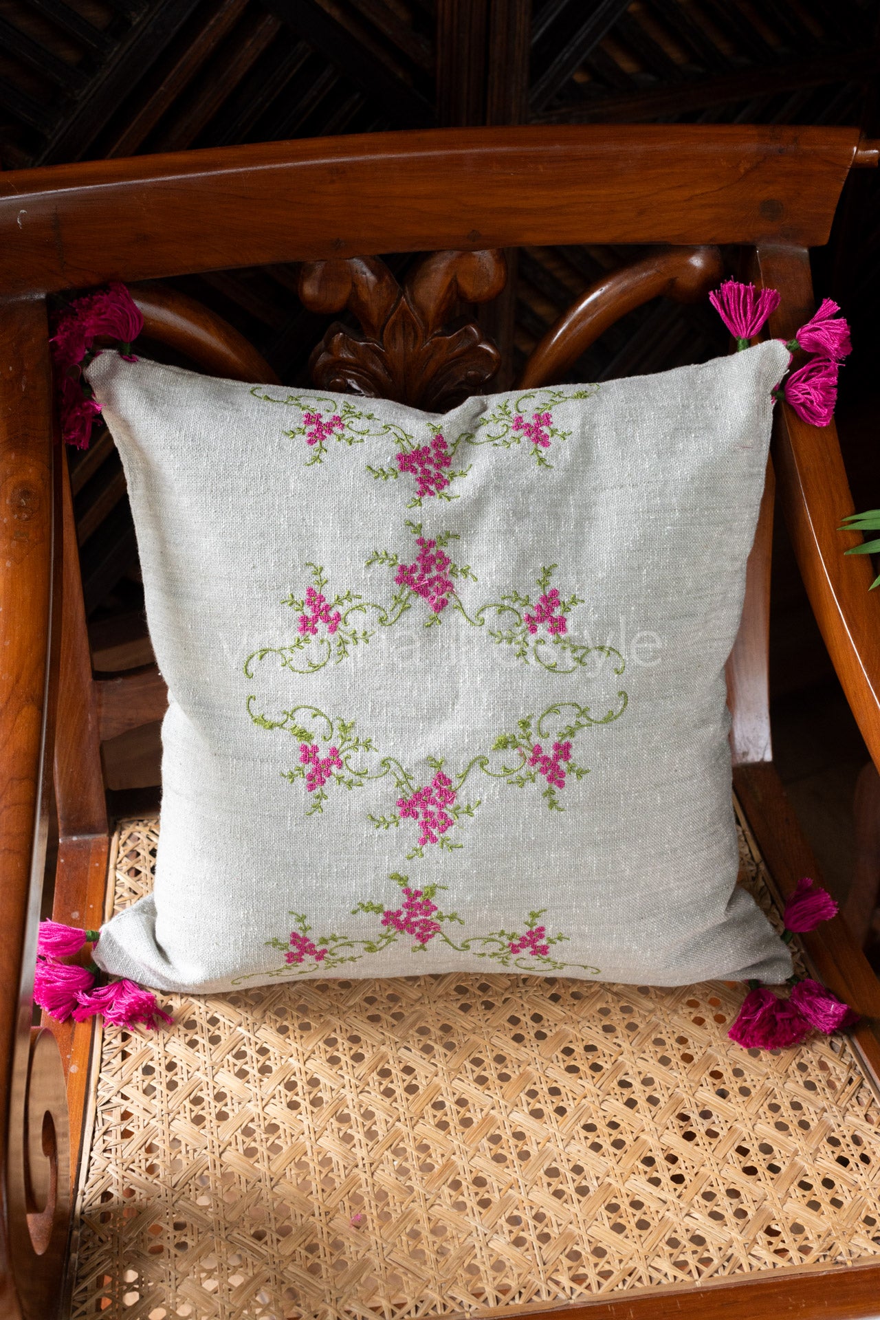 Cotton cushion cover with cross stitch embroidery -Single unit- 16x16 inches( Customisable) )