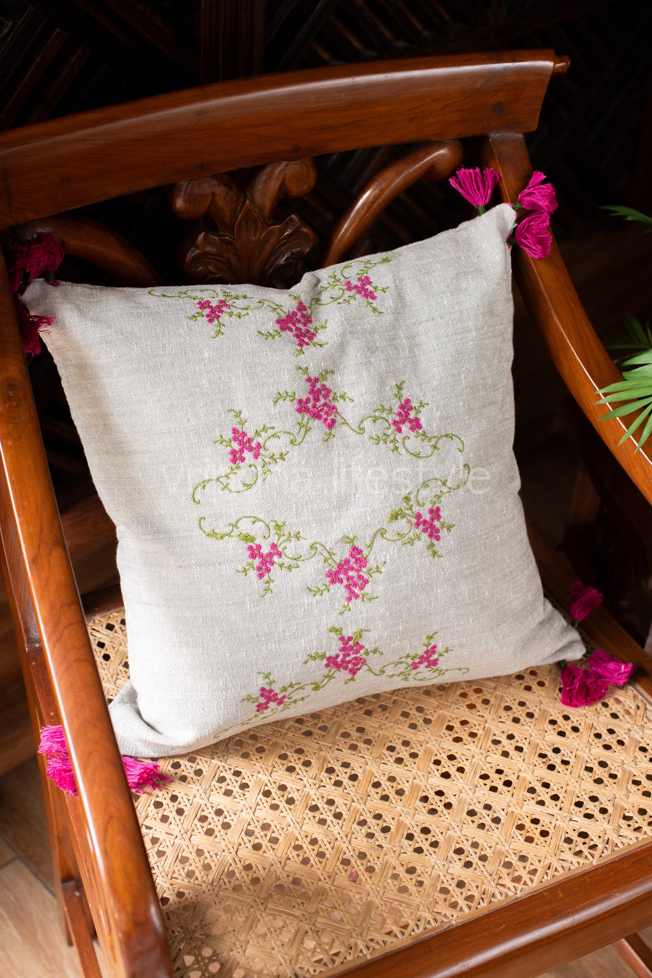 Cotton cushion cover with cross stitch embroidery -Single unit- 16x16 inches( Customisable) )