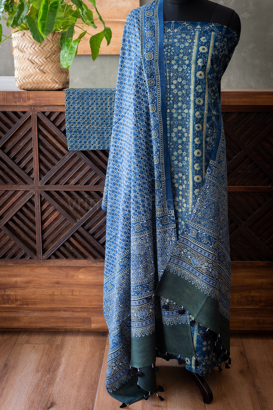 NATURAL AJRAK PRINT COTTON SALWAR MATERIAL