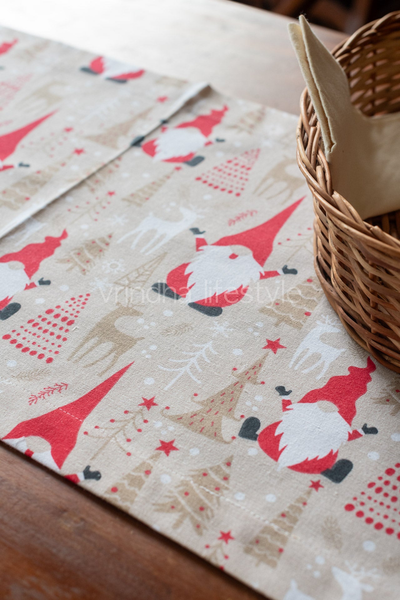 TABLE RUNNER-printed cotton with pompom-16x60 inches-4 seater