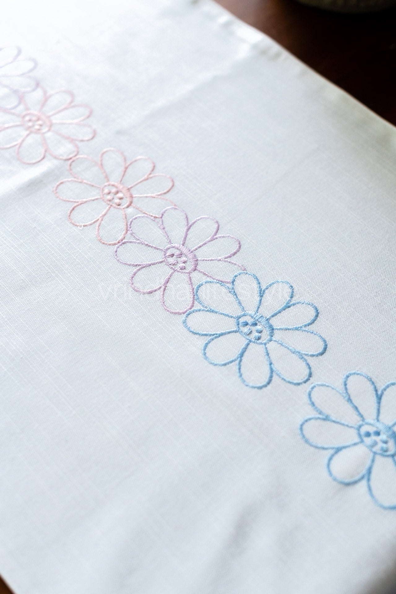 Cotton slub table runner with embroidery - 15x55 inches-customisable