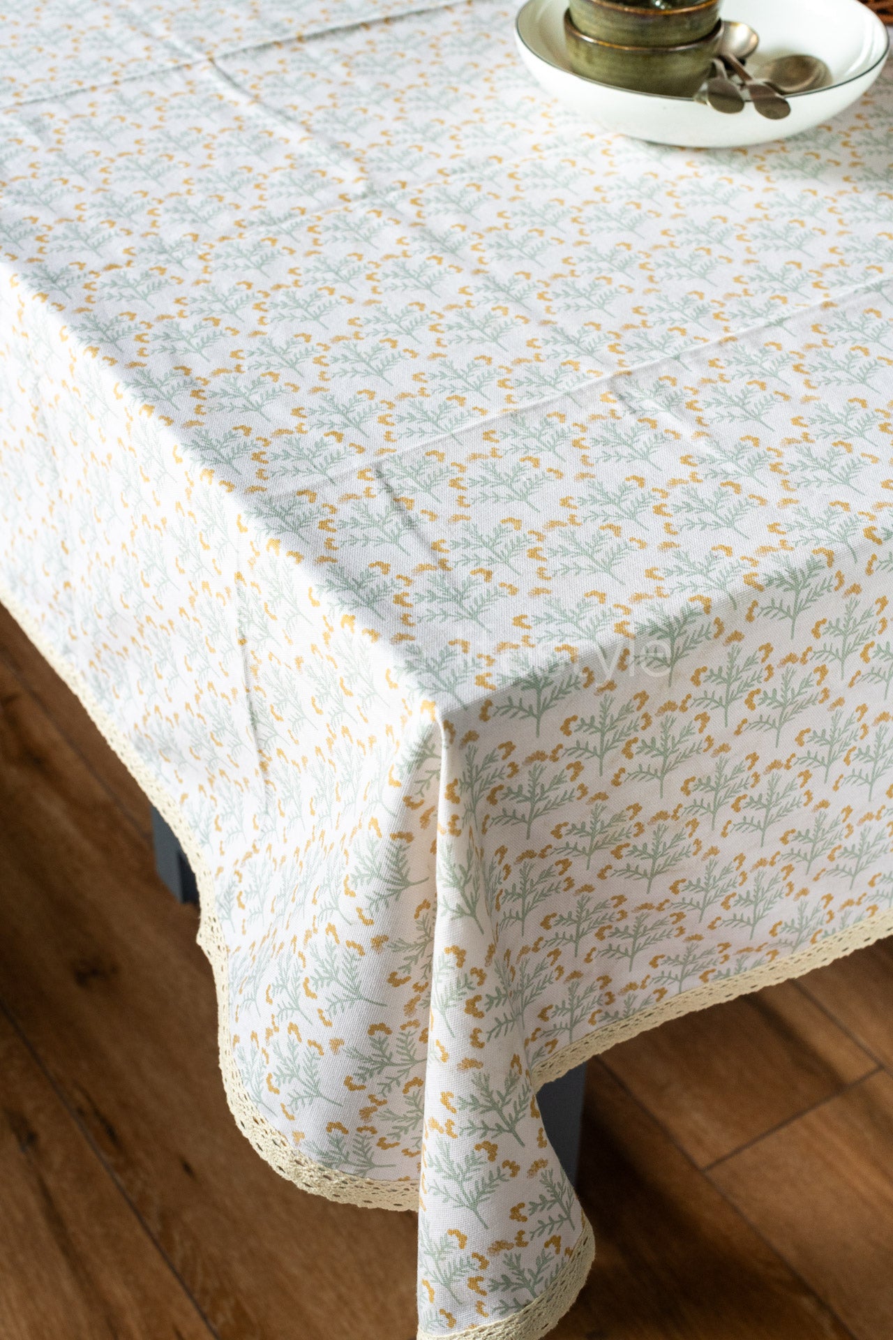 Cotton printed table cloth with lace detailing-4 seater