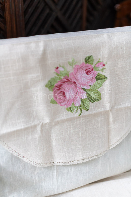 PREMIUM SOFA BACK COVER-with cross stitch embroidery and lace detailing -Single unit