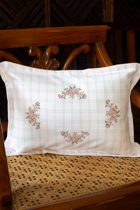 Cotton pre-filled cushion cover with cross stitch embroidery -12x18 inches-single unit